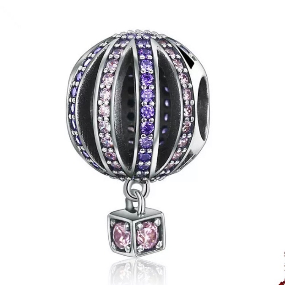 Pave Purple Hot Air Balloon Dangle Bracelet Charm - Not Pandora